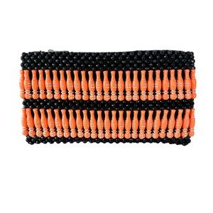 Black and Orange Beaded Clutch Purse Zipper Closure